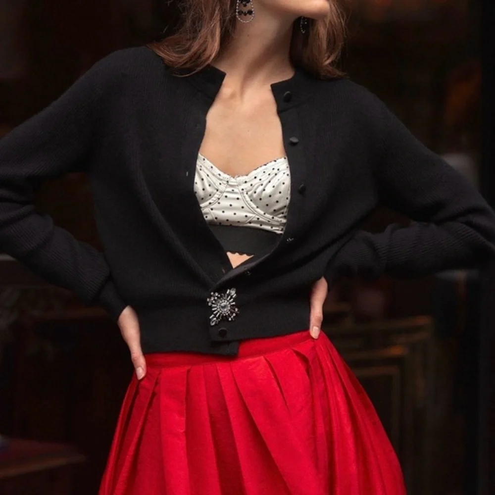 Free People 100% Cashmere Ribbed Cropped Black Cardigan XS